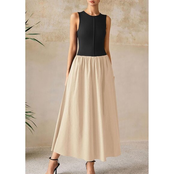 Women's Maxi Dress Summer Casual Patchwork Flowy Sleeveless Vacation - Picture 7 of 8